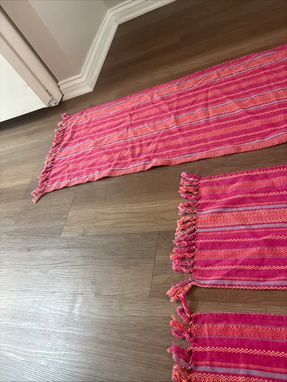 Handwoven Pink Dining Table Runner and Placemat Set